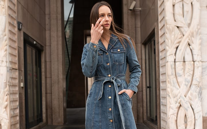 white christmas dresses Women's Denim Jacket Dress – Wash Lab – washlabshop main image 0