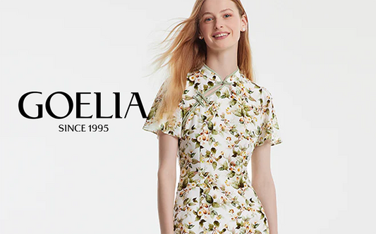 a lady in linen cheongsam dress