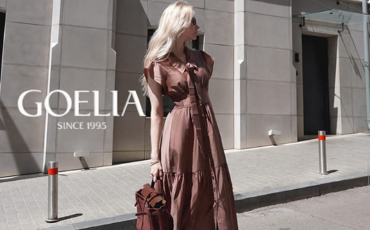 a lady in a brown tencel blend dress