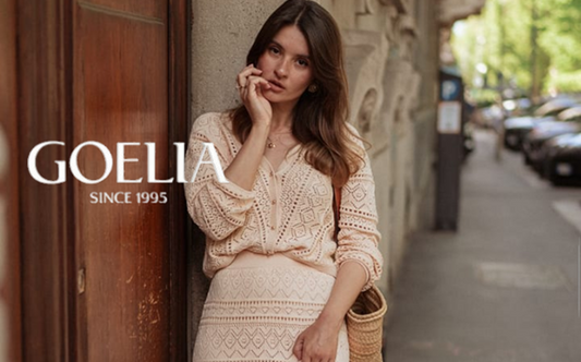 a lady in an openwork cardigan and an openwork skirt