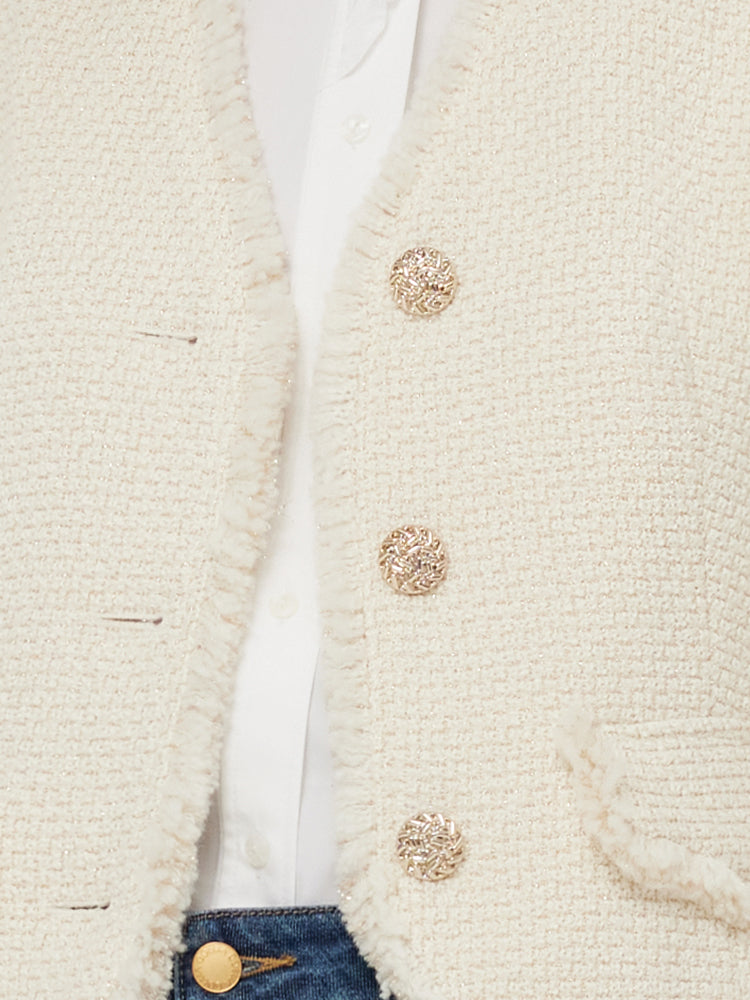 Wool Blend Tweed Fringe Women Crop Jacket GOELIA