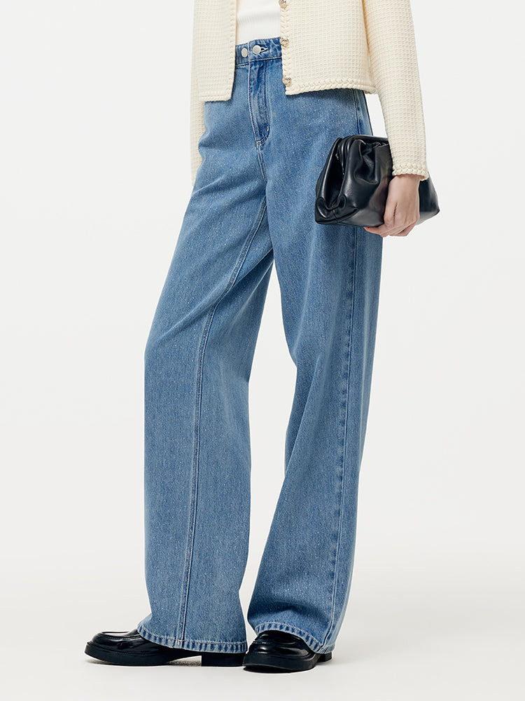 Denim Glitter Detailed Adjustable Waist Women Jeans GOELIA