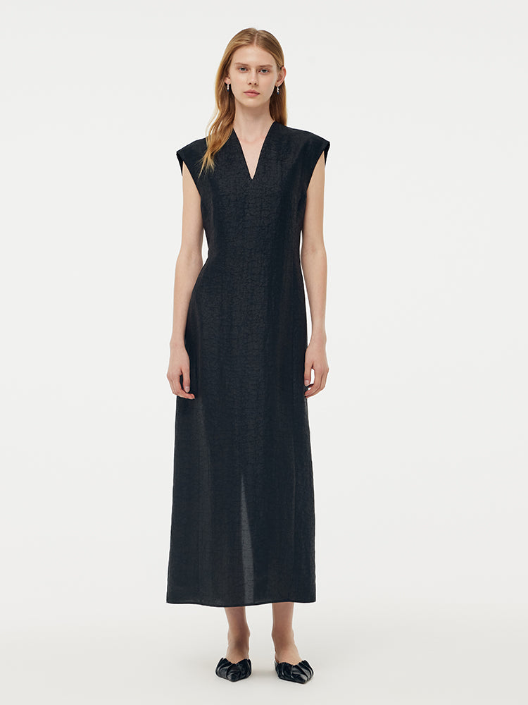 18MM Xiang Yun Silk V-Neck Cap Sleeve Women Maxi Dress GOELIA