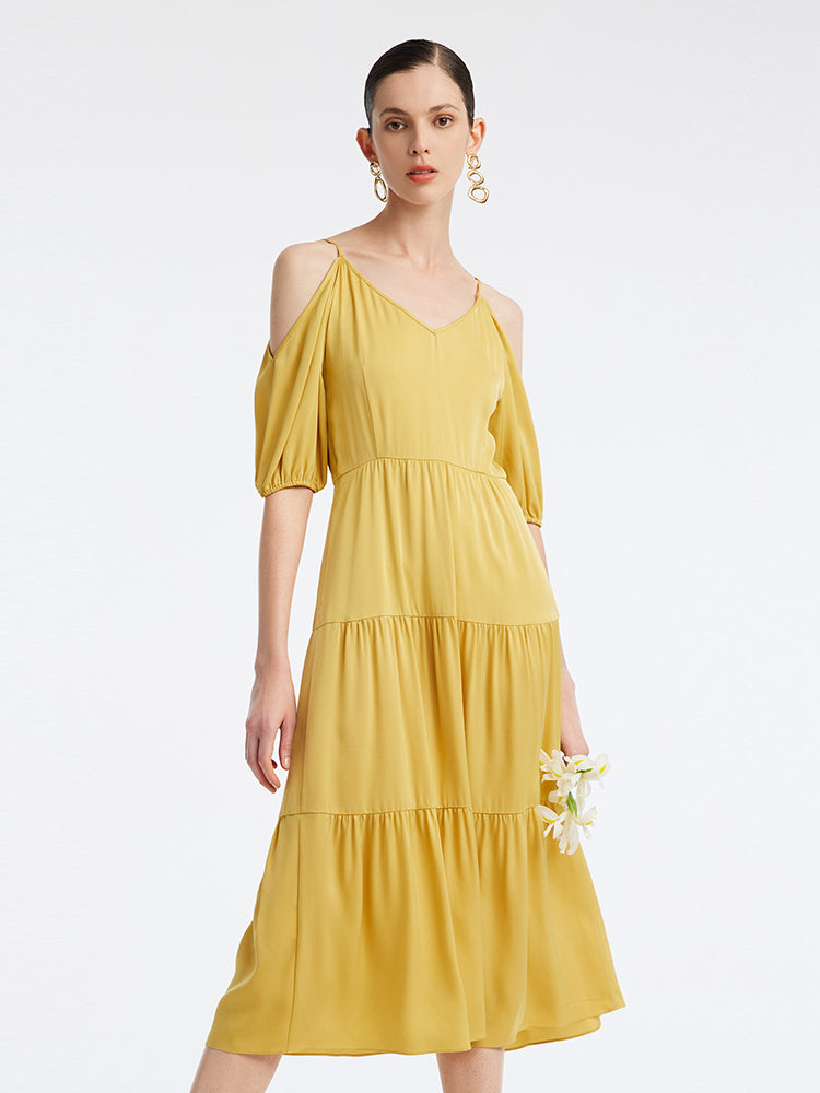 22MM Silk Off-Shoulder Tiered Dress GOELIA