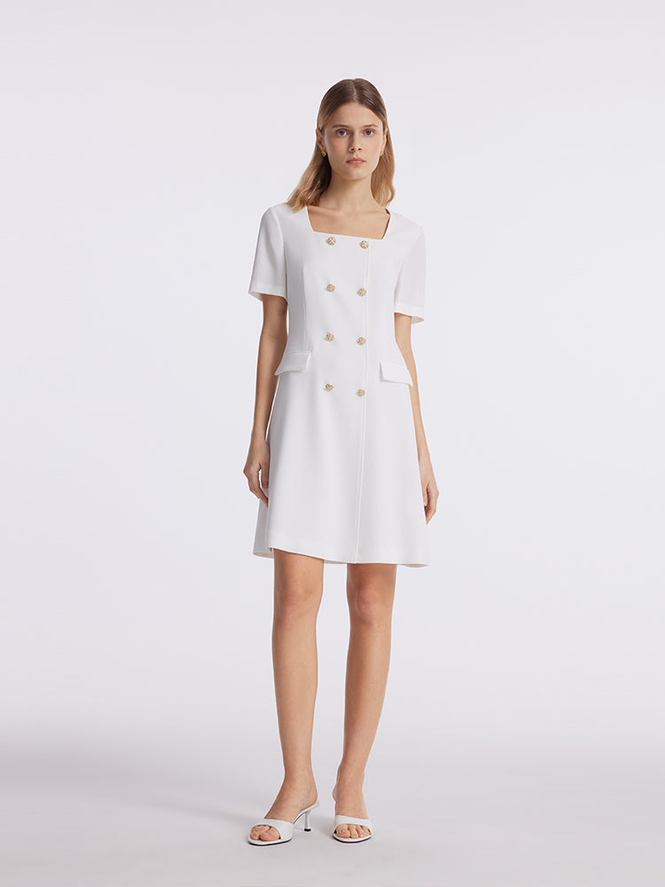 Triacetate Square Neck Double-Breasted Women Mini Dress GOELIA