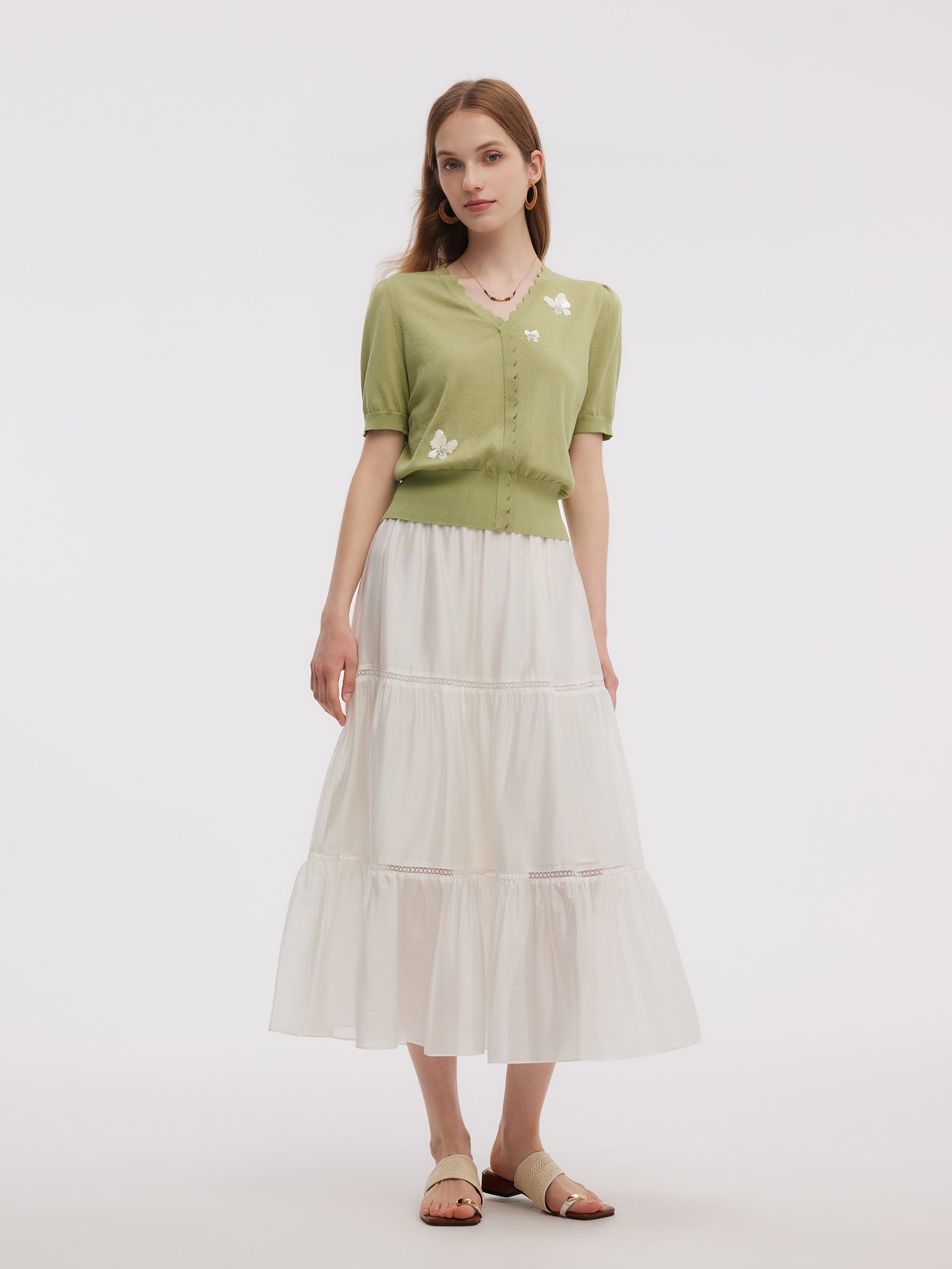 Tencel Blend Butterfly Embroidered Women Knit Top GOELIA