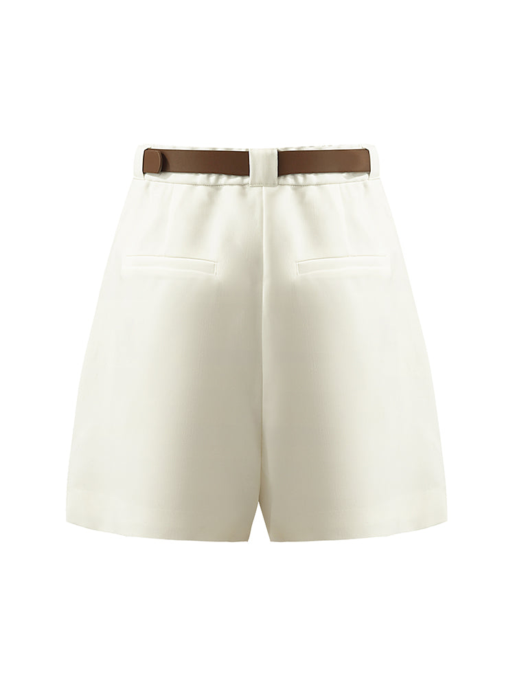 White Loose A-Line Shorts With Belt GOELIA
