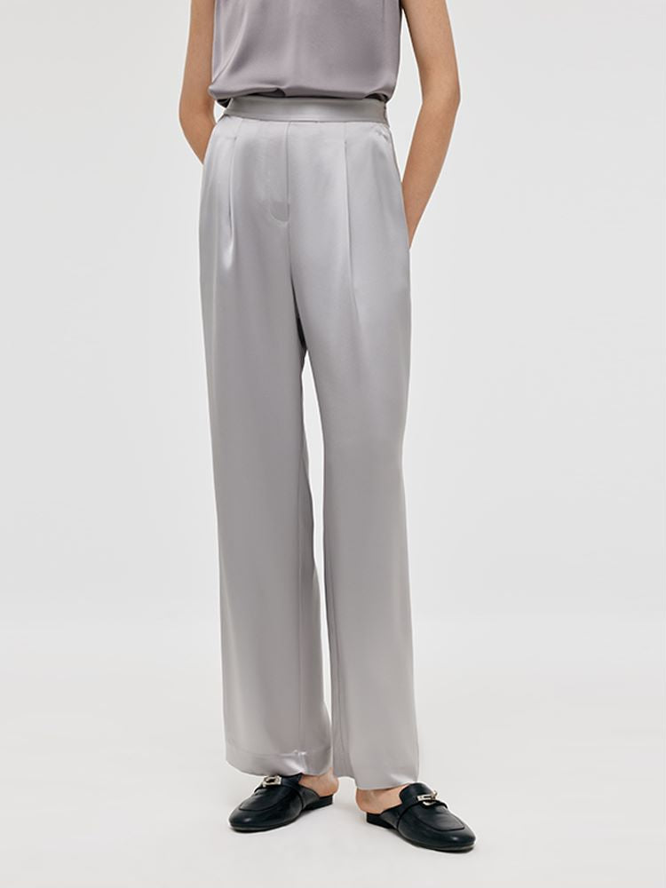 Acetate Straight Glossy Women Pants GOELIA
