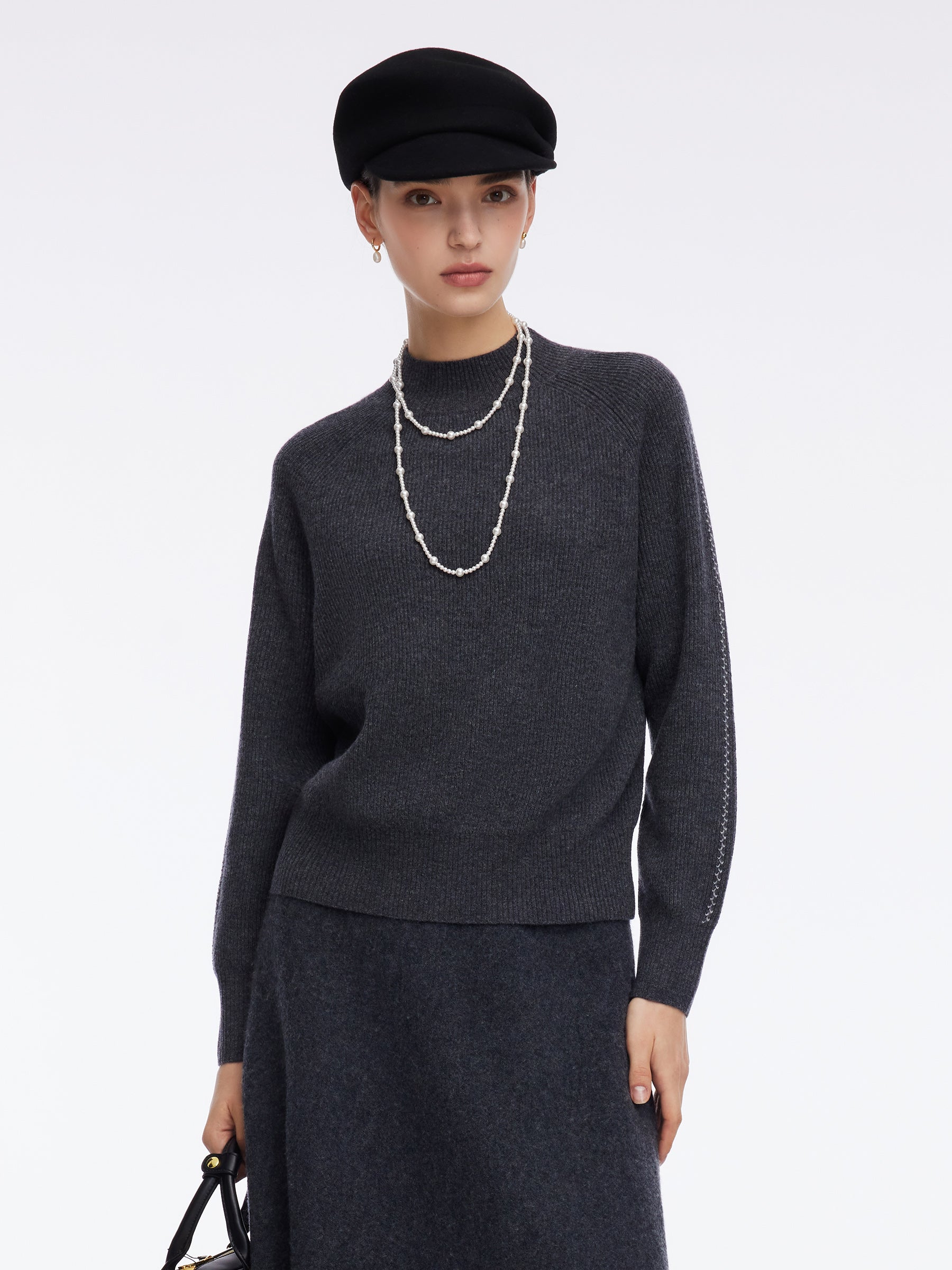 100% Wool Stitch Trim Women Sweater GOELIA