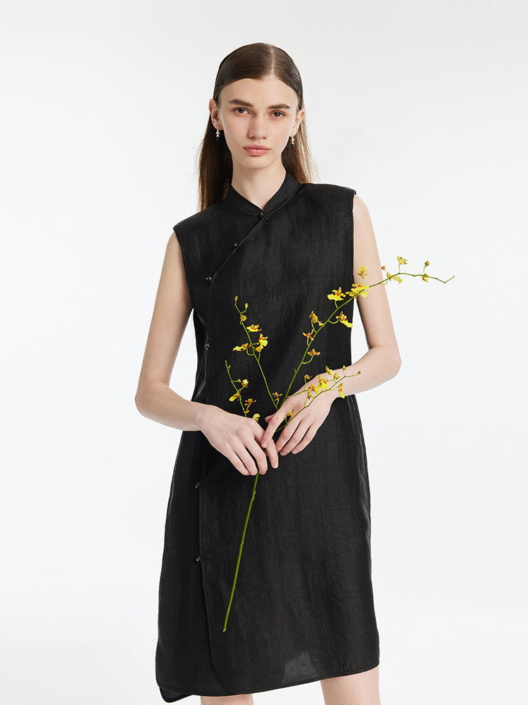 Xiang Yun Silk Asymmetric Hem Women Qipao Mini Dress GOELIA