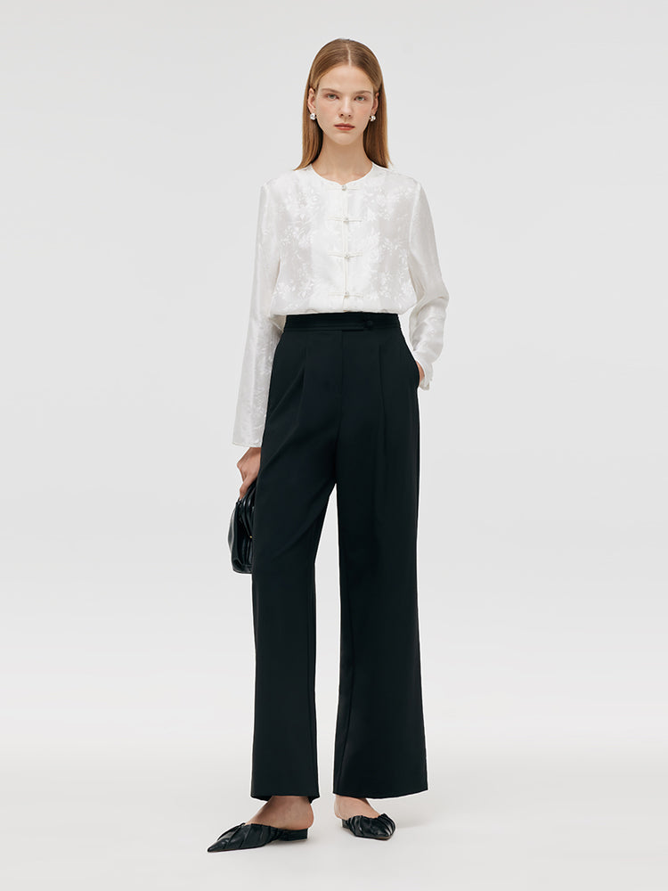 Worsted Wool New Chinese-Style Straight Women Pants GOELIA