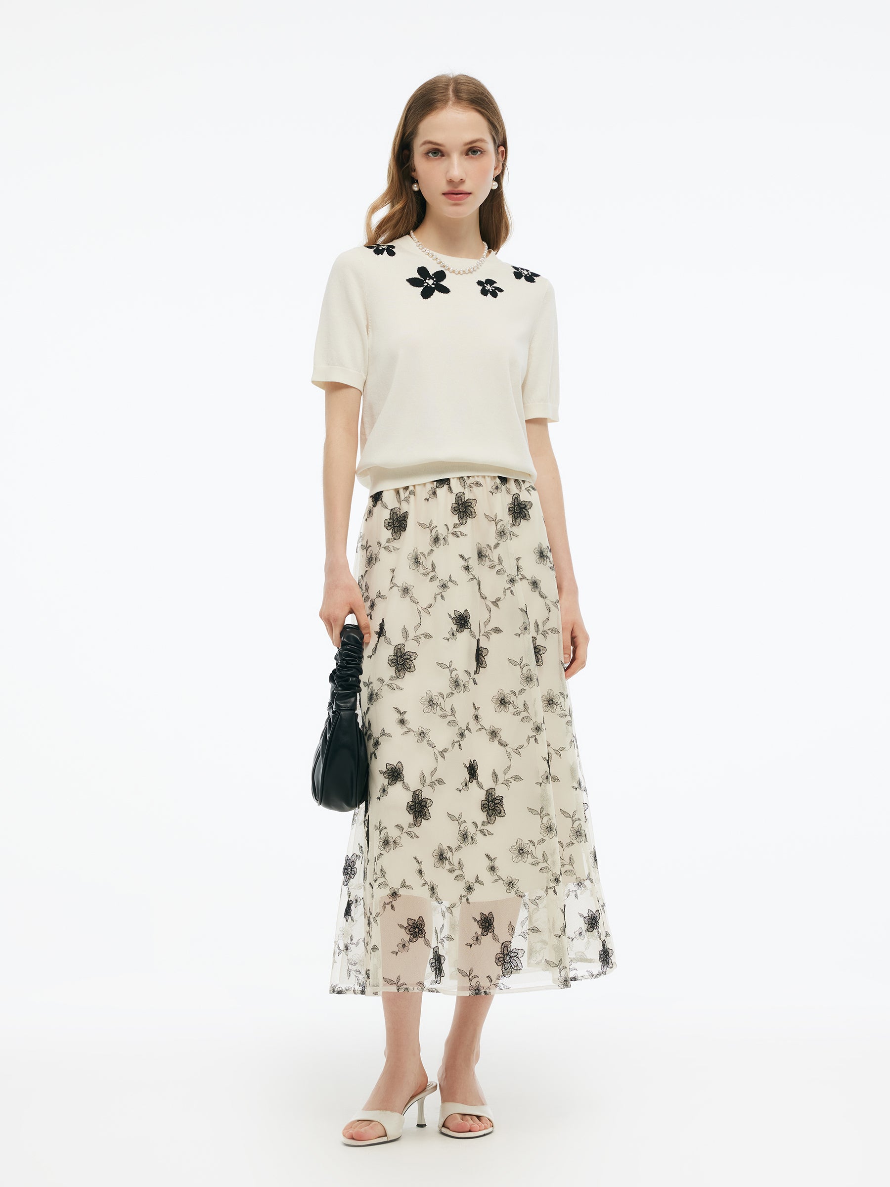 Tencel Blend Floral Jacquard Women Knit Top GOELIA