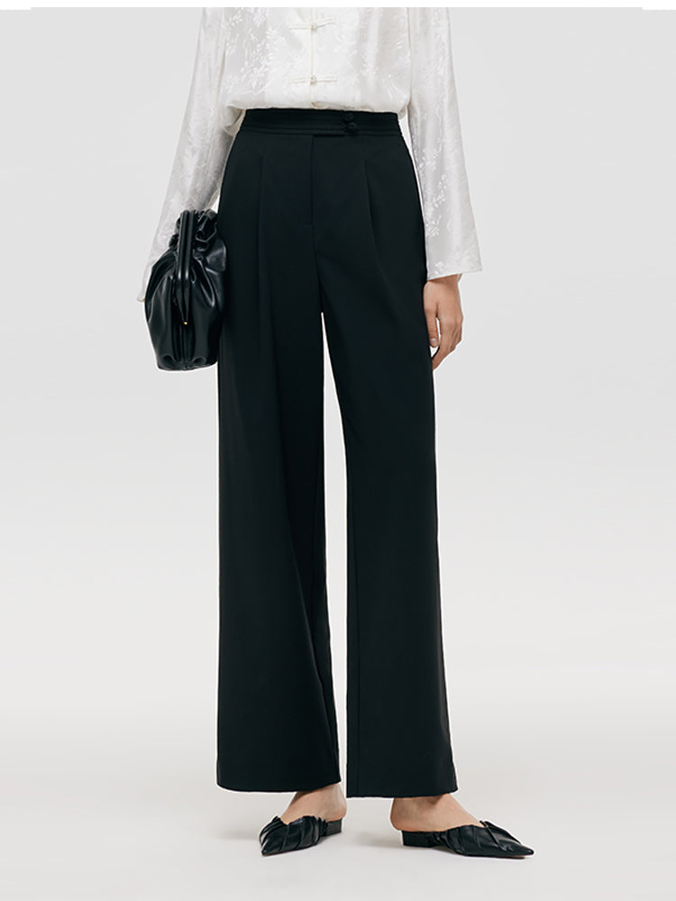 Worsted Wool New Chinese-Style Straight Women Pants GOELIA