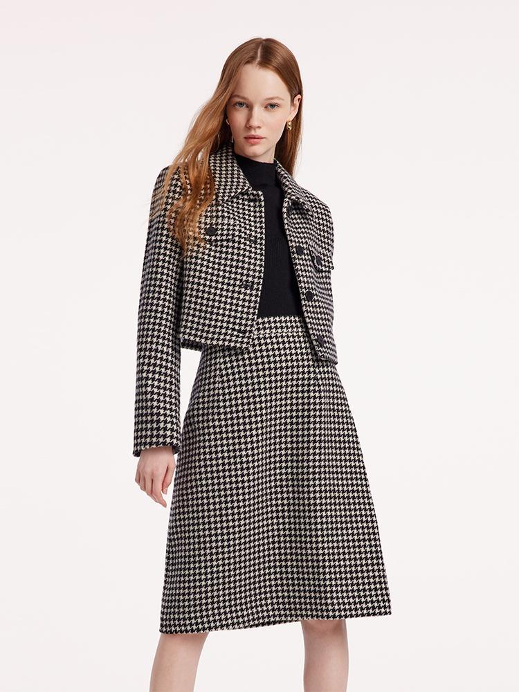 Washable Wool Houndstooth Jacket And Sweater And Women Skirt Suit GOELIA