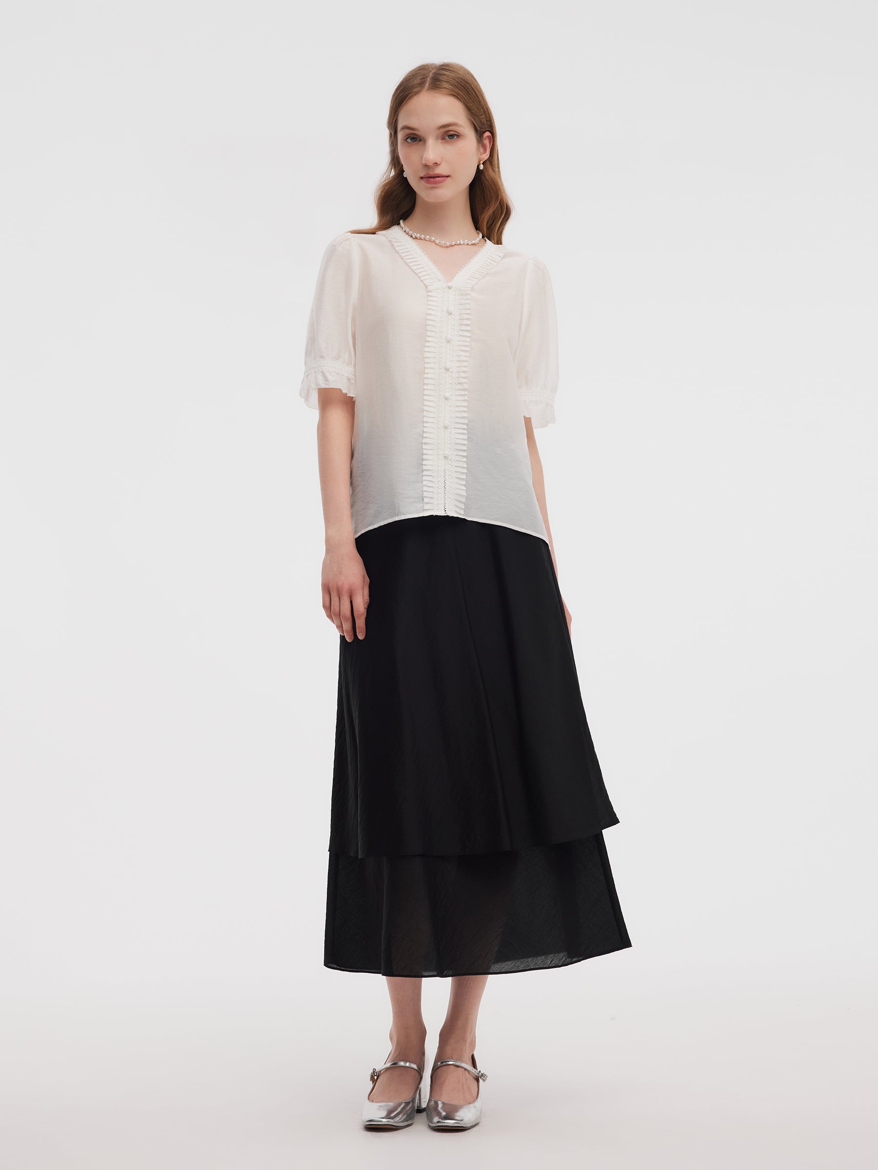 Tencel Blend V-Neck Women Blouse GOELIA