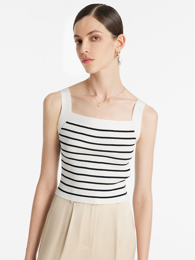 Acetate Striped Square Neck Women Knit Vest GOELIA