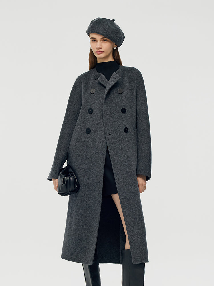 Wool Double-Breasted Women Overcoat With Beret GOELIA