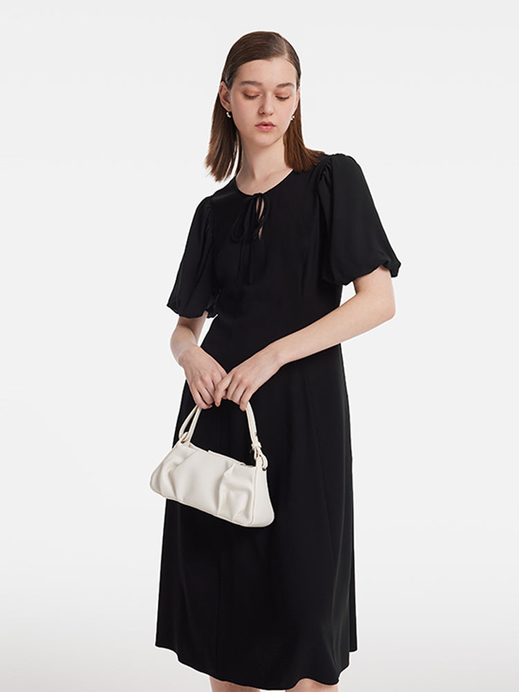 Acetate Gathered Waist Women Midi Dress GOELIA