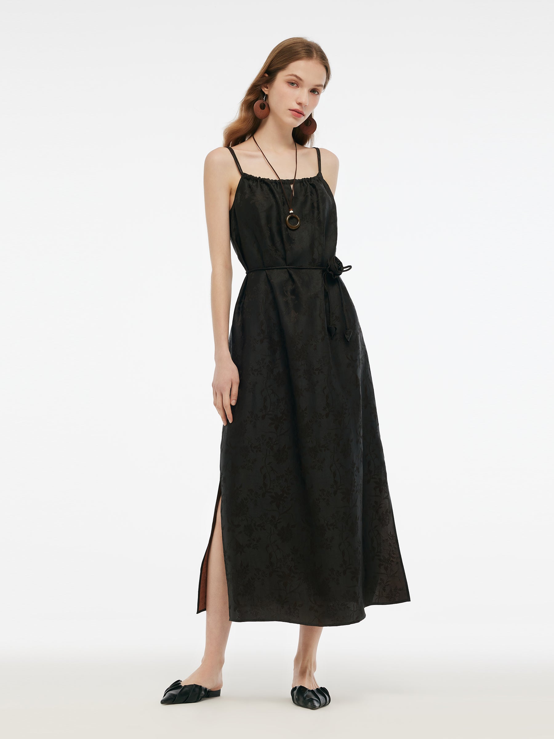 25MM Xiang Yun Silk Jacquard Adjustable Straps Women Maxi Dress GOELIA