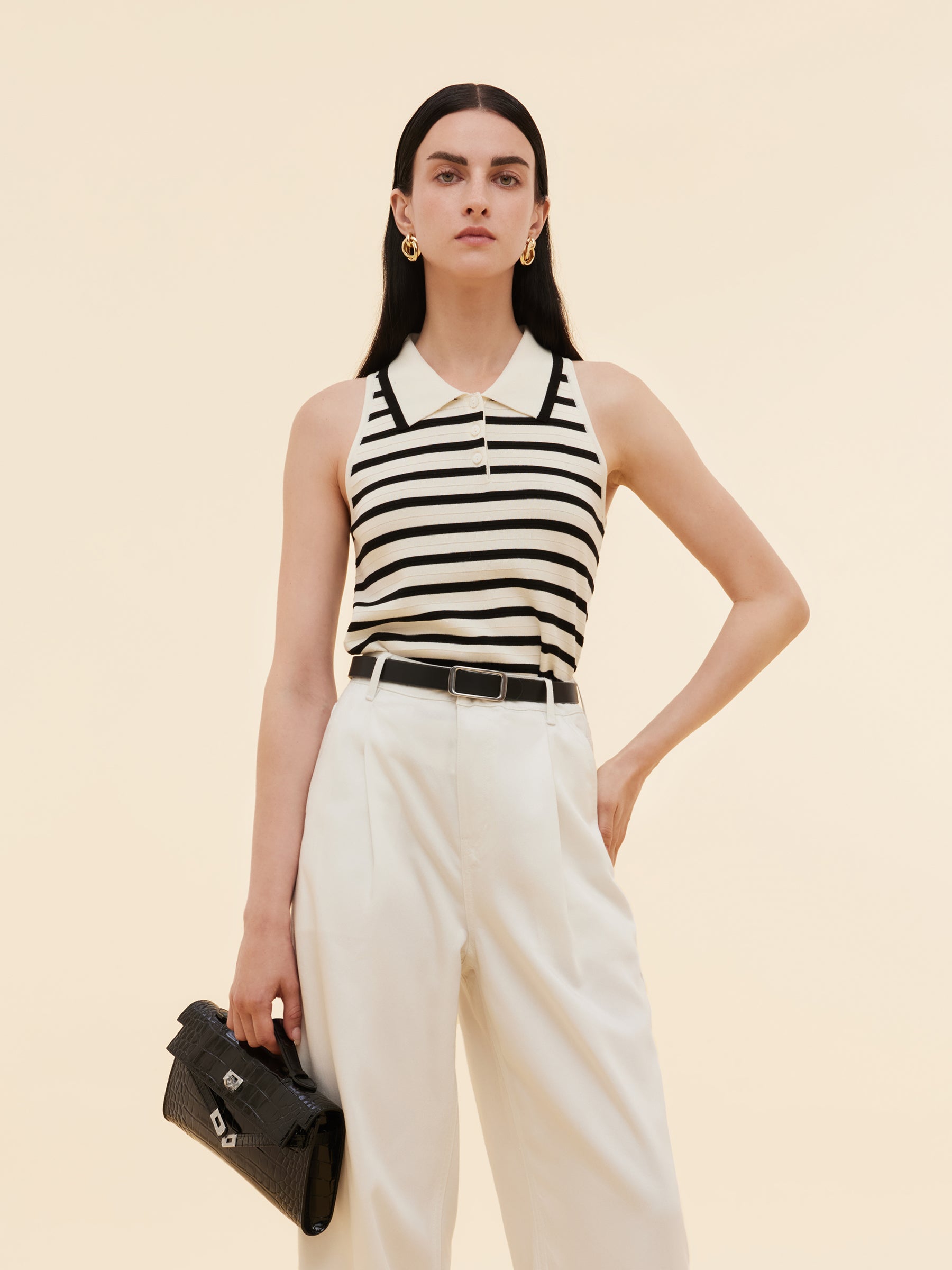 Tencel Blend Stripe Women Knit Tank Top GOELIA