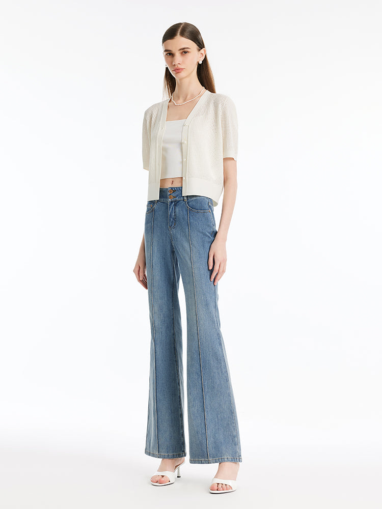 Back-Slit Denim Flared Women Jeans GOELIA