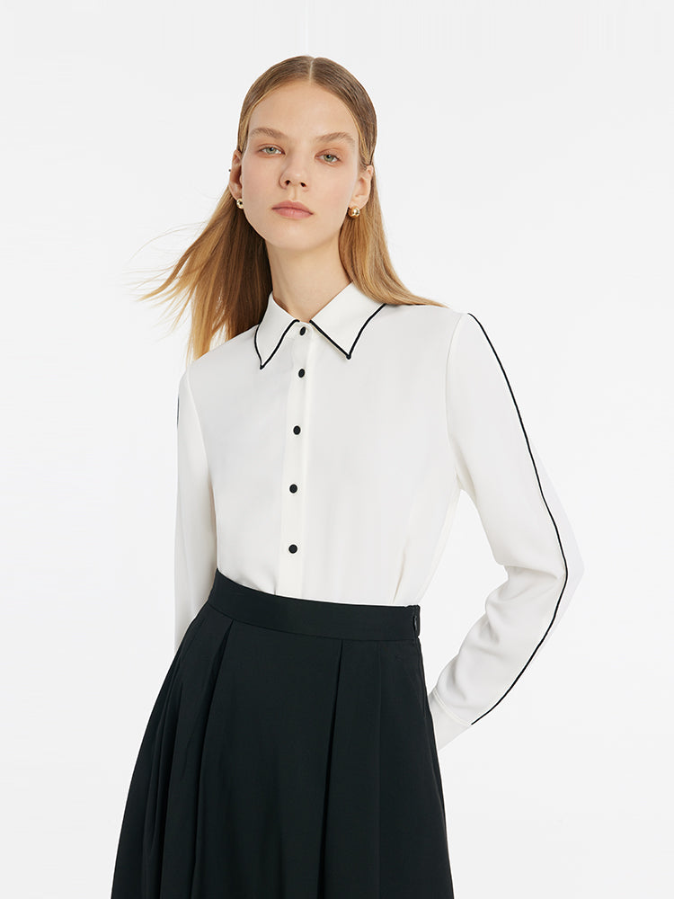 Contrast Trim Commute Women Shirt GOELIA