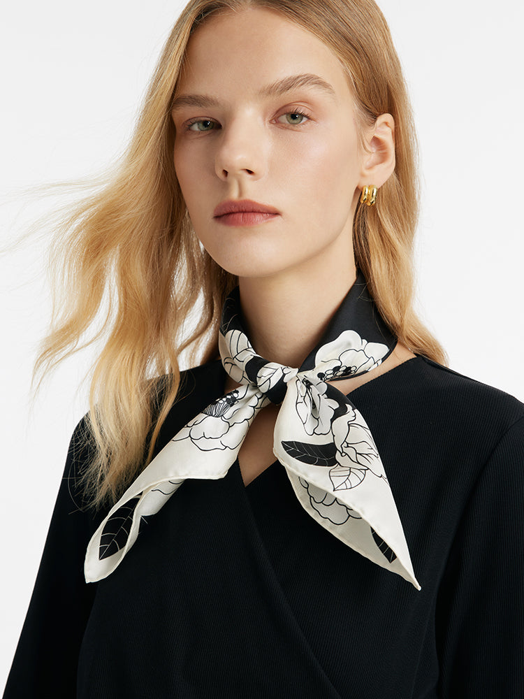 Camellia Printed Pure Silk Scarf GOELIA