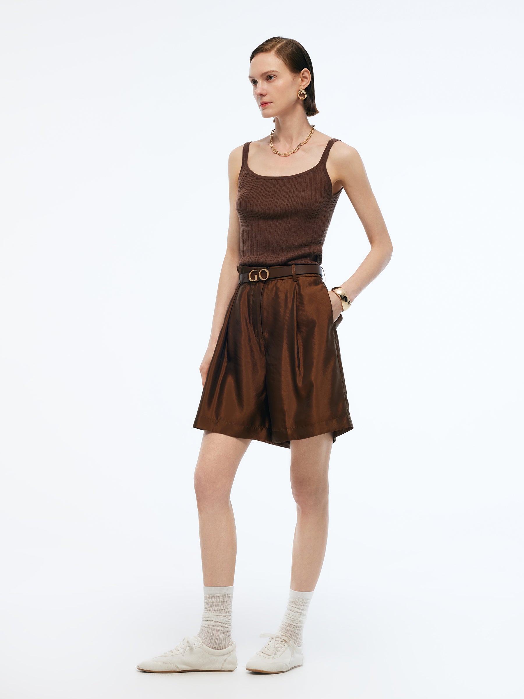 Mulberry Silk Blend Women Sheer Shorts GOELIA