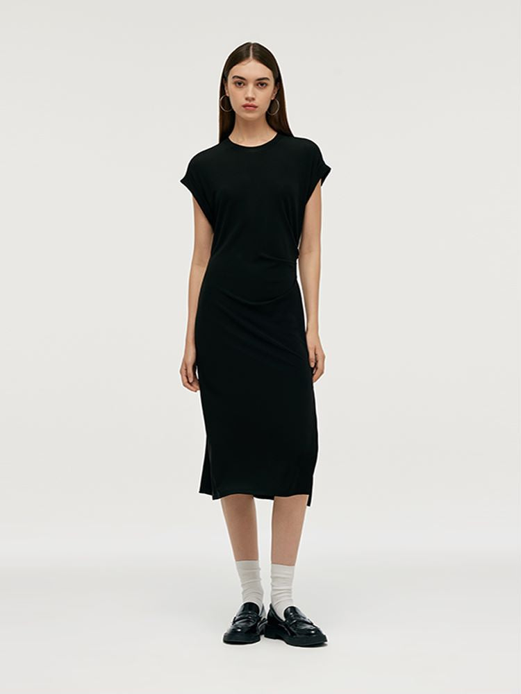 Acetate Side Slit Women Midi Dress GOELIA