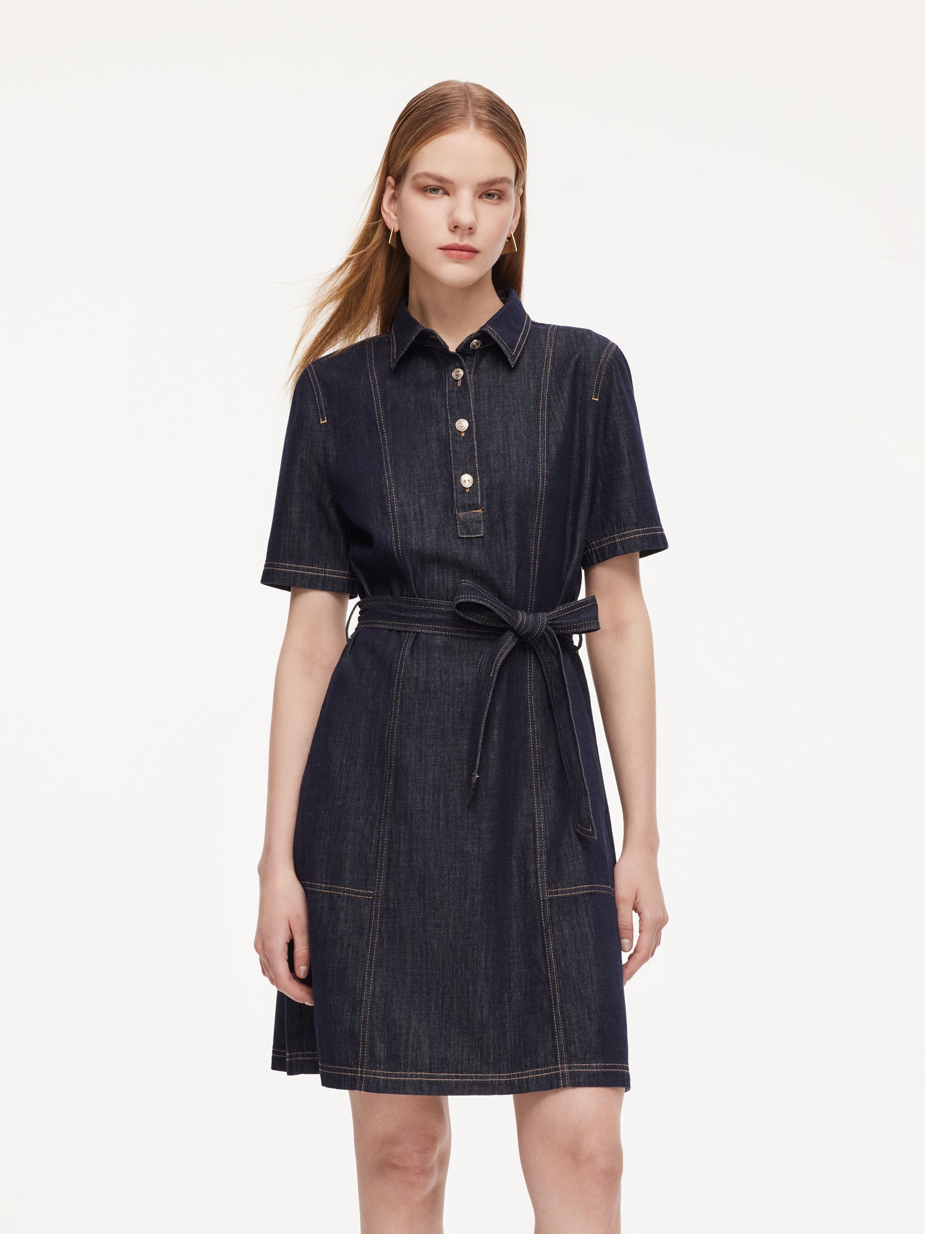 100% Cotton Denim Women A-Line Mini Shirt Dress With Self-Tie Belt GOELIA 100% Cotton Denim Women A-Line Mini Shirt Dress With Self-Tie Belt GOELIA