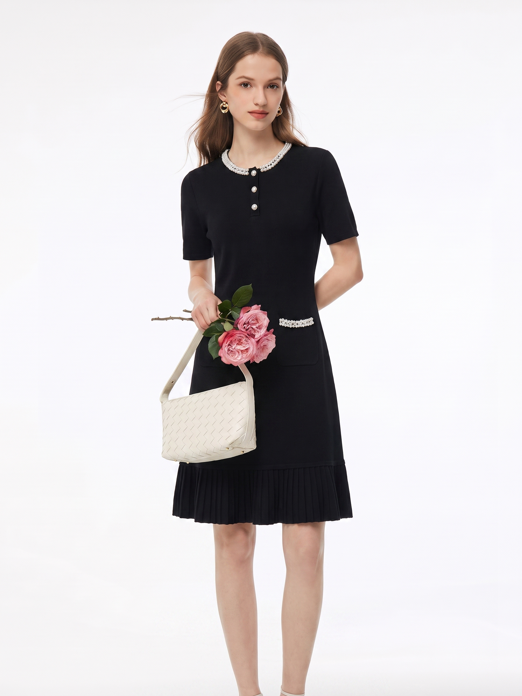 Beaded Round Neck Women Mini Dress