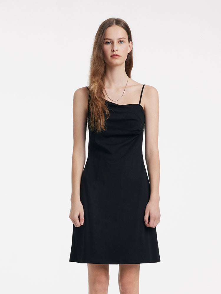 Asymmetrical Slim Spaghetti Strap Dress With Detachable Bra Pads GOELIA