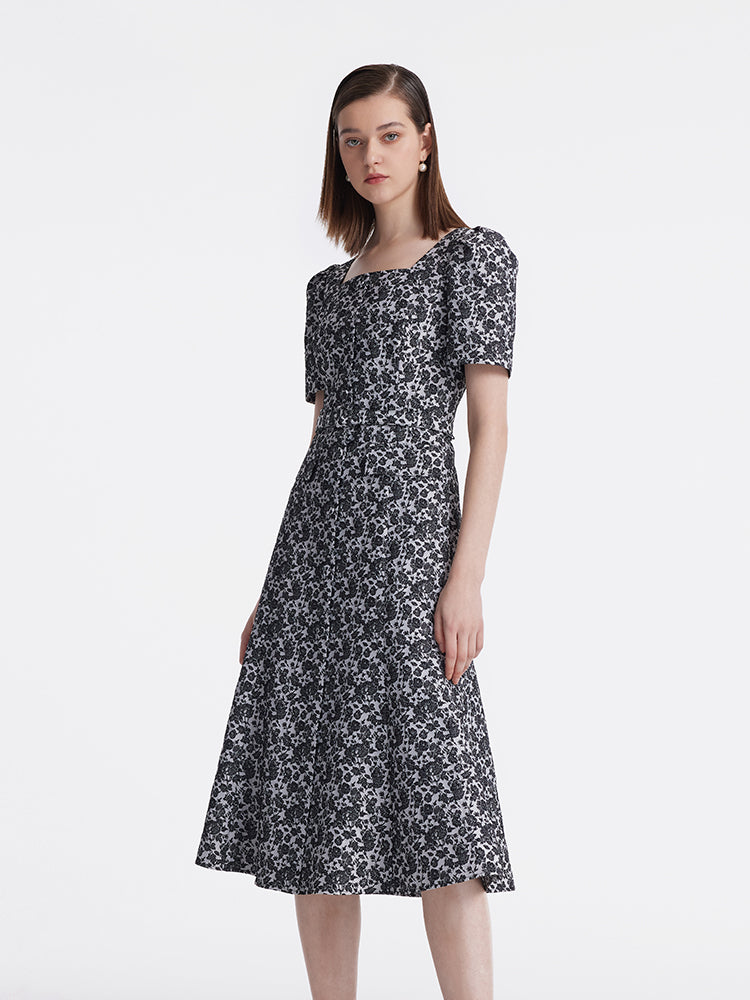 Jacquard Square Neck Women Midi Mermaid Dress GOELIA