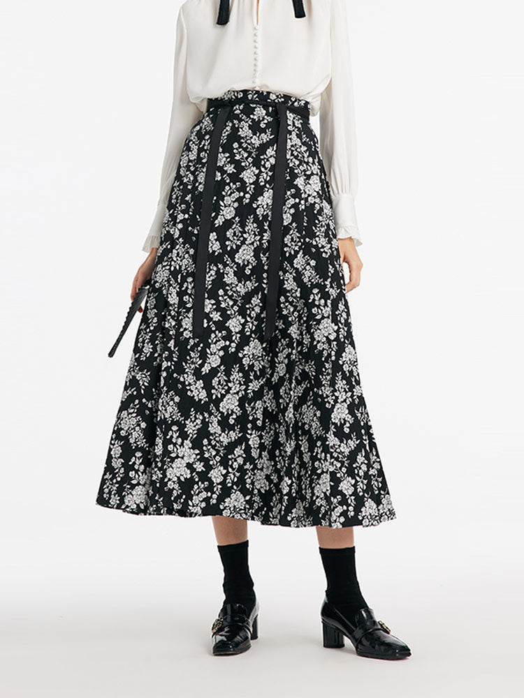 Camellia Printed Horse-Faced Women Skirt With Bottomed Skirt GOELIA