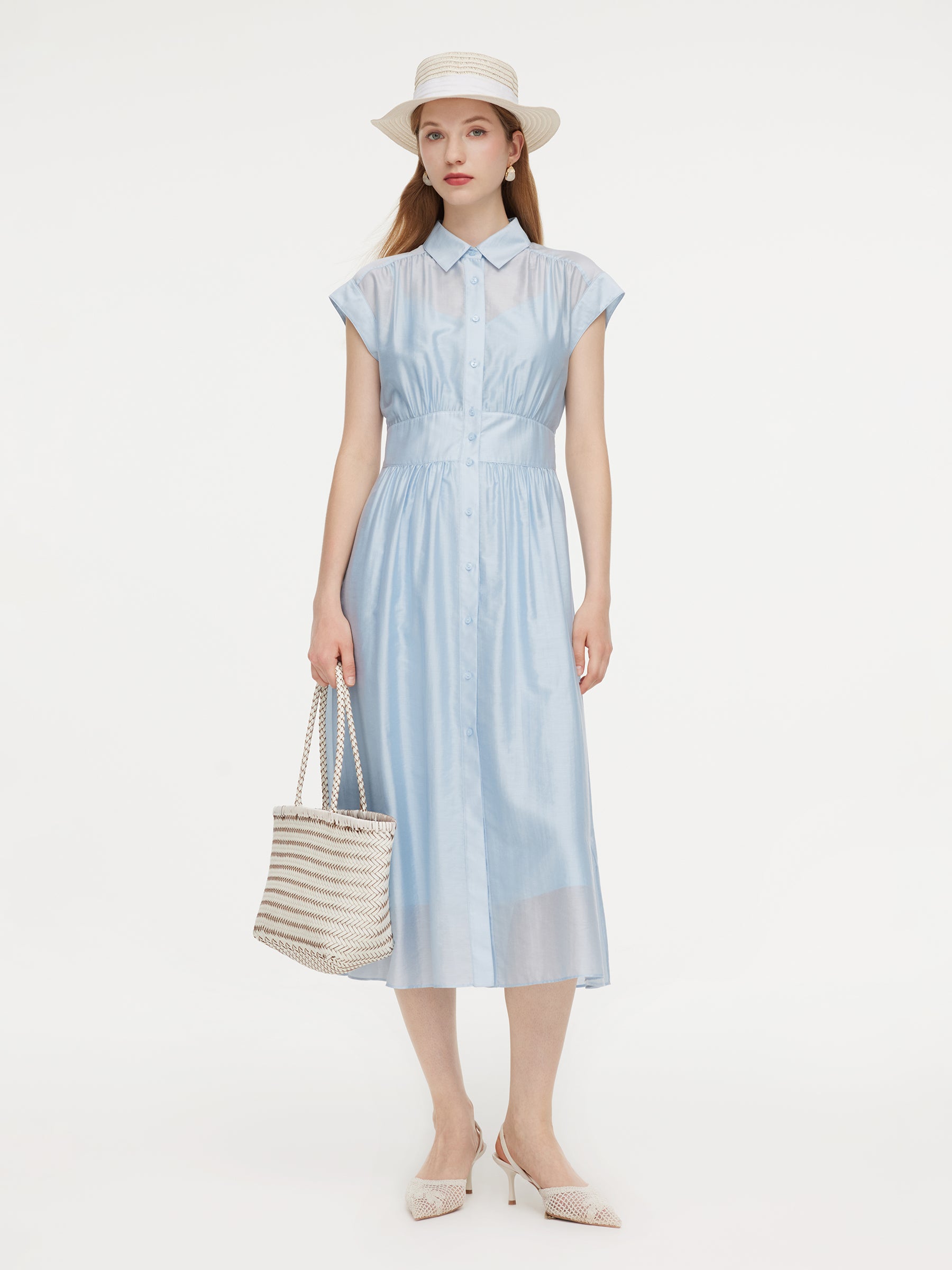 ladies midi shirt dress Mersea Women's Le Twill in Bone its an easy Women's Button Front Midi Shirt