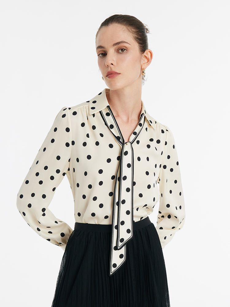 22 Momme Mulberry Silk Polka Dots Printed Women Shirt With Flaps GOELIA