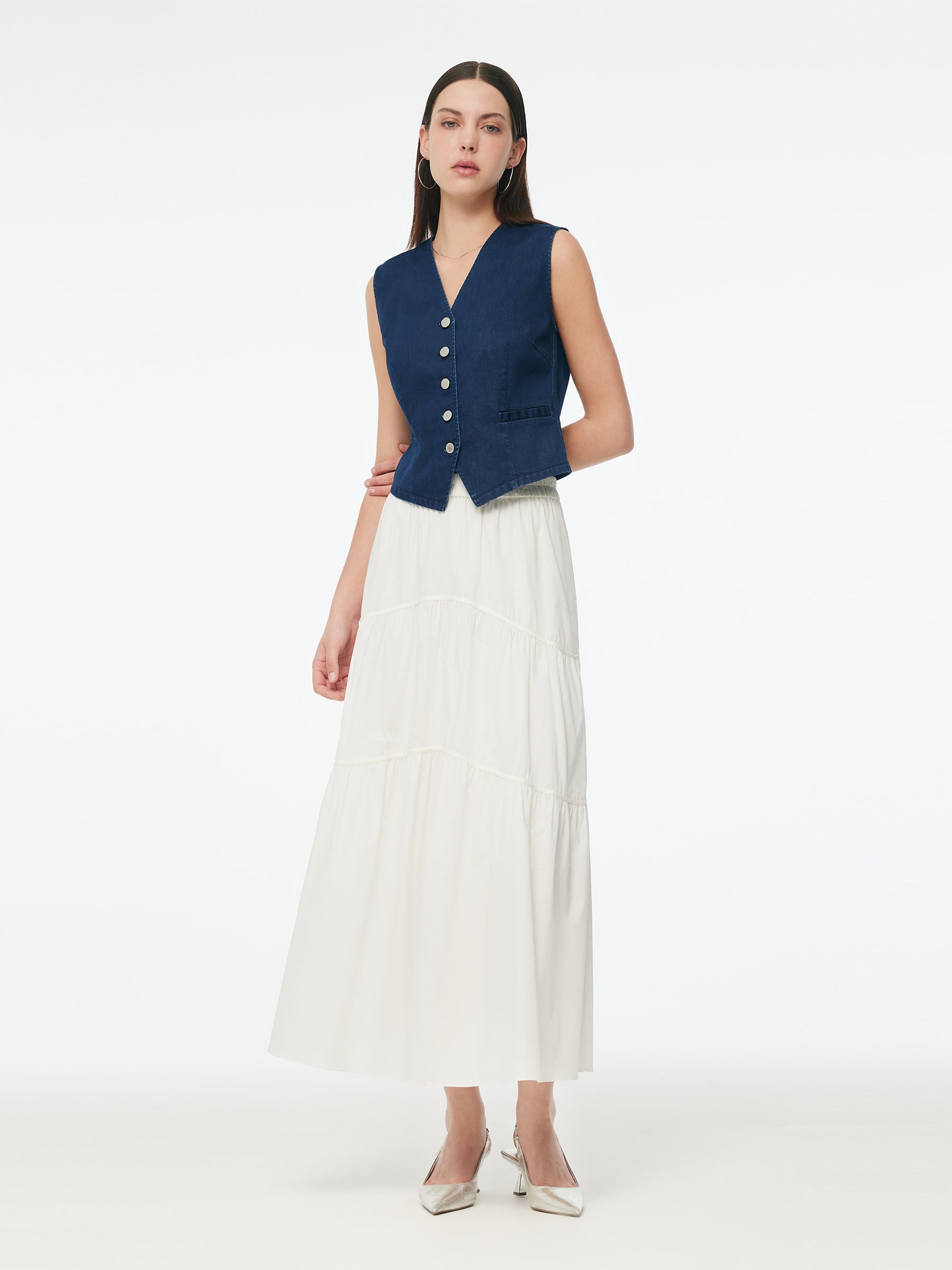 Denim Single-Breasted Women Stretchy Vest GOELIA