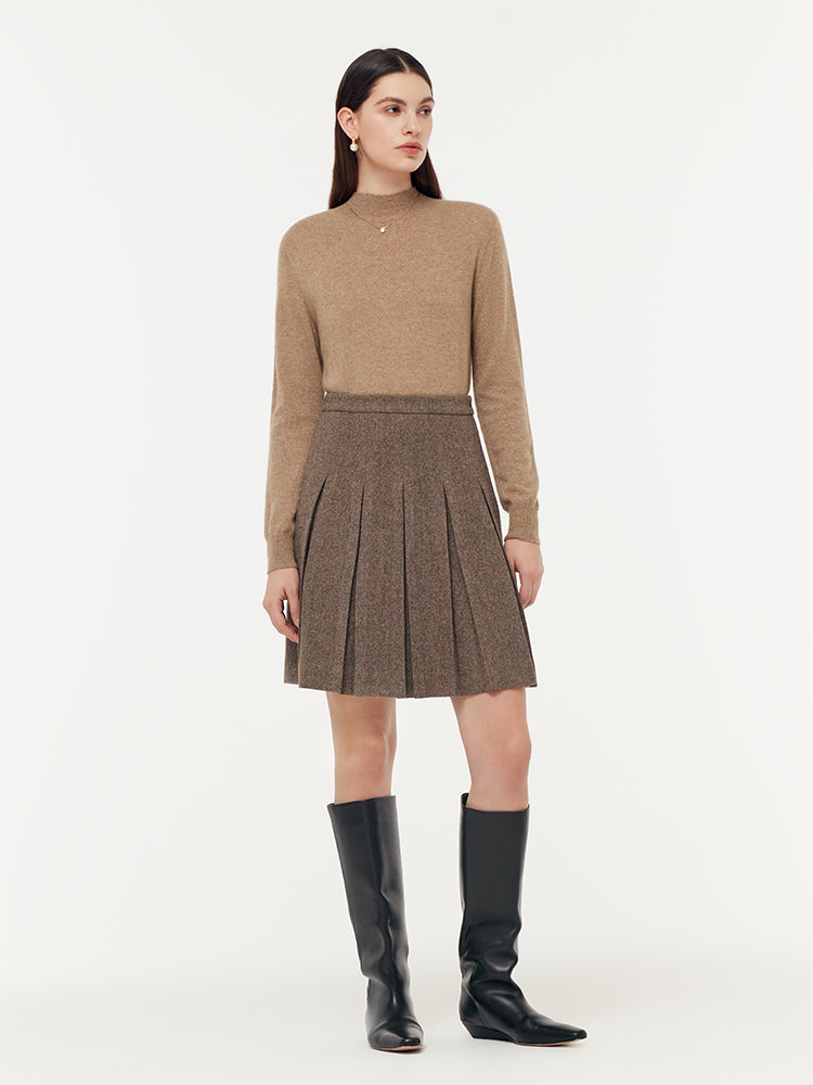 100% Washable Wool Women Front Pleated Mini Skirt GOELIA