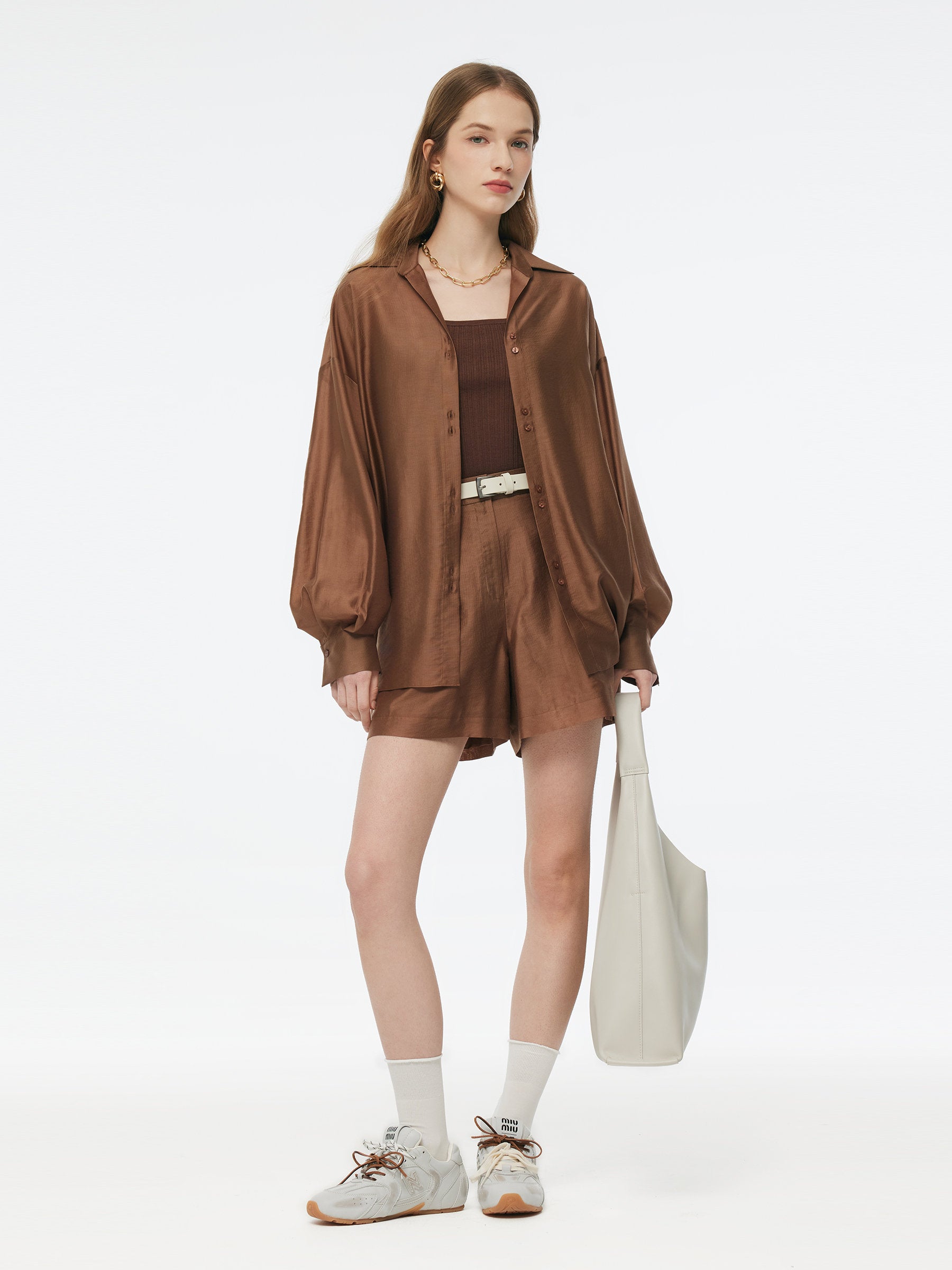 Tencel Blend Shirt And Knit Camisole Two-Piece Set GOELIA