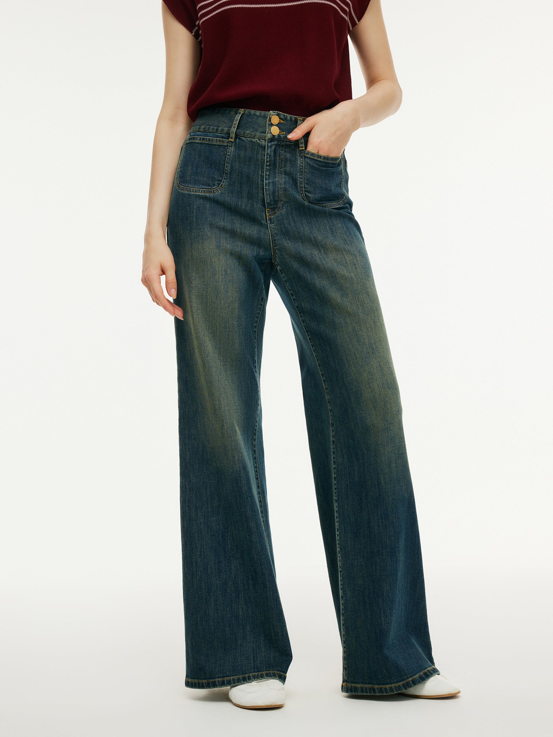 Denim High-Waisted Women Flared Jeans GOELIA