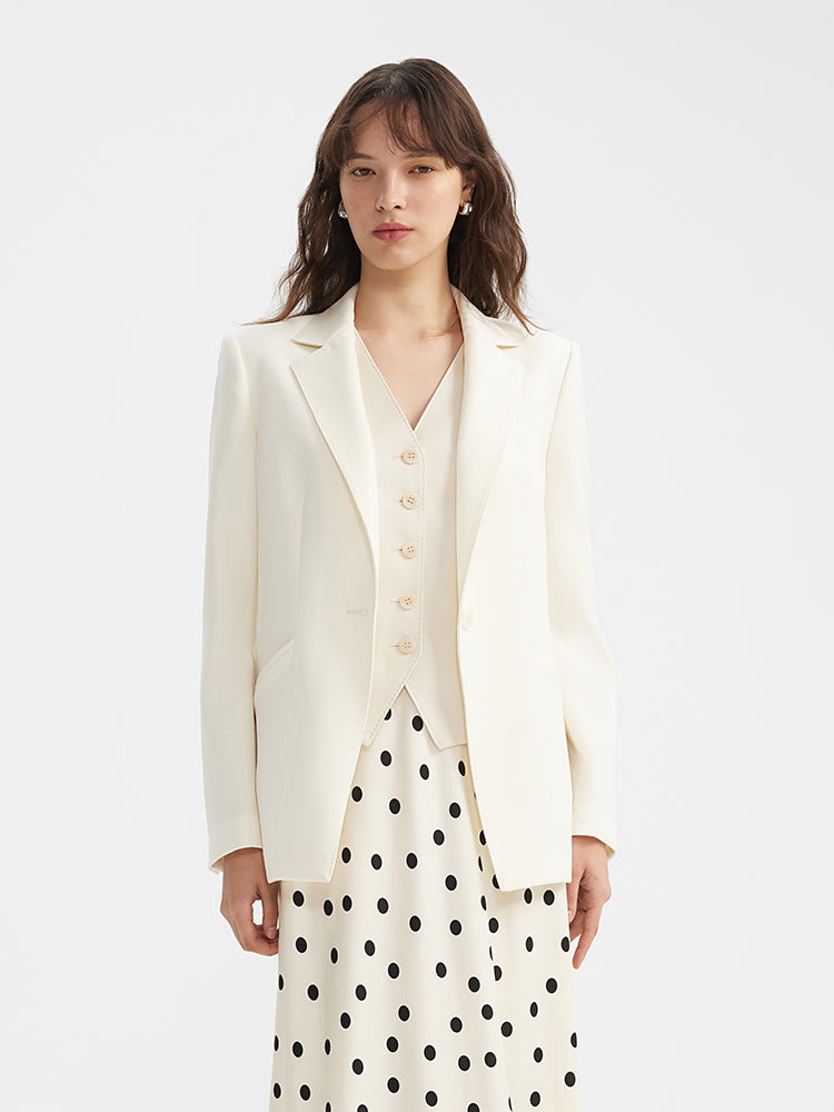 Worsted Wool One Button Women Blazer GOELIA