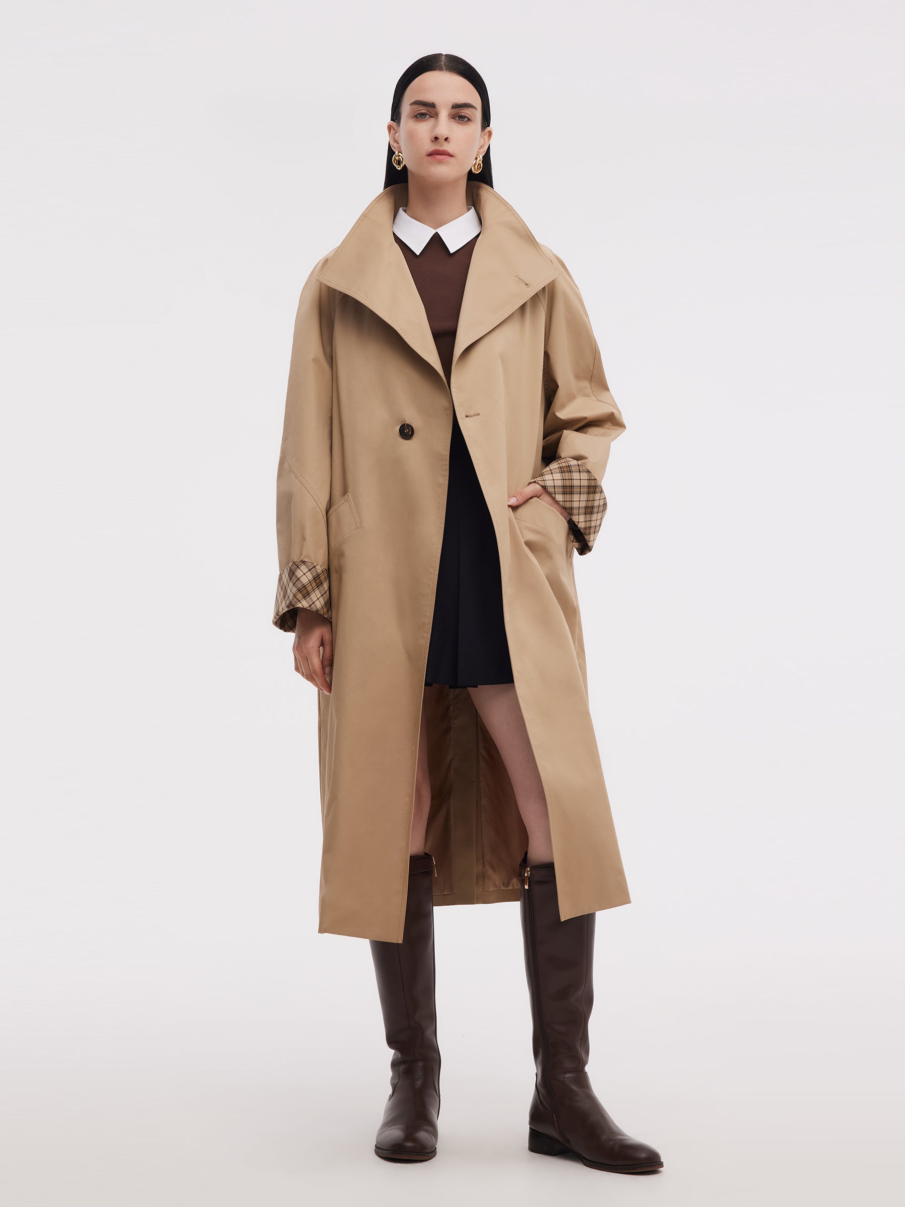 Cotton Color Block Cuffs Unisex Trench Coat GOELIA