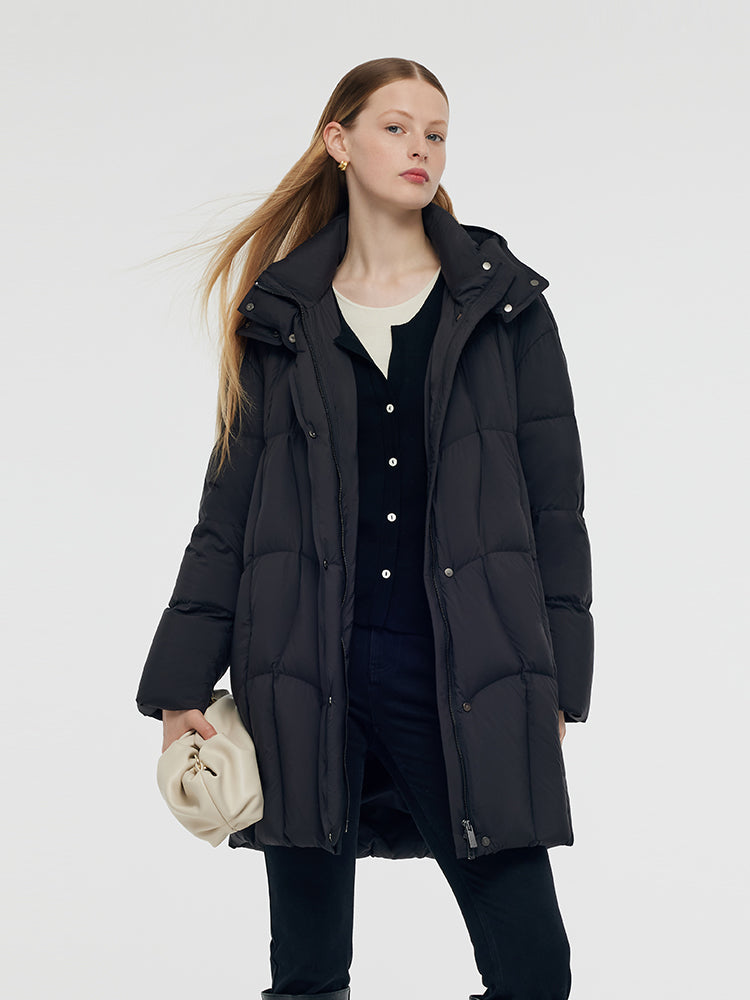 Black Hooded Goose Down Coat GOELIA