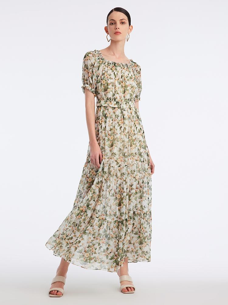 Silk Floral Print Maxi Dress GOELIA