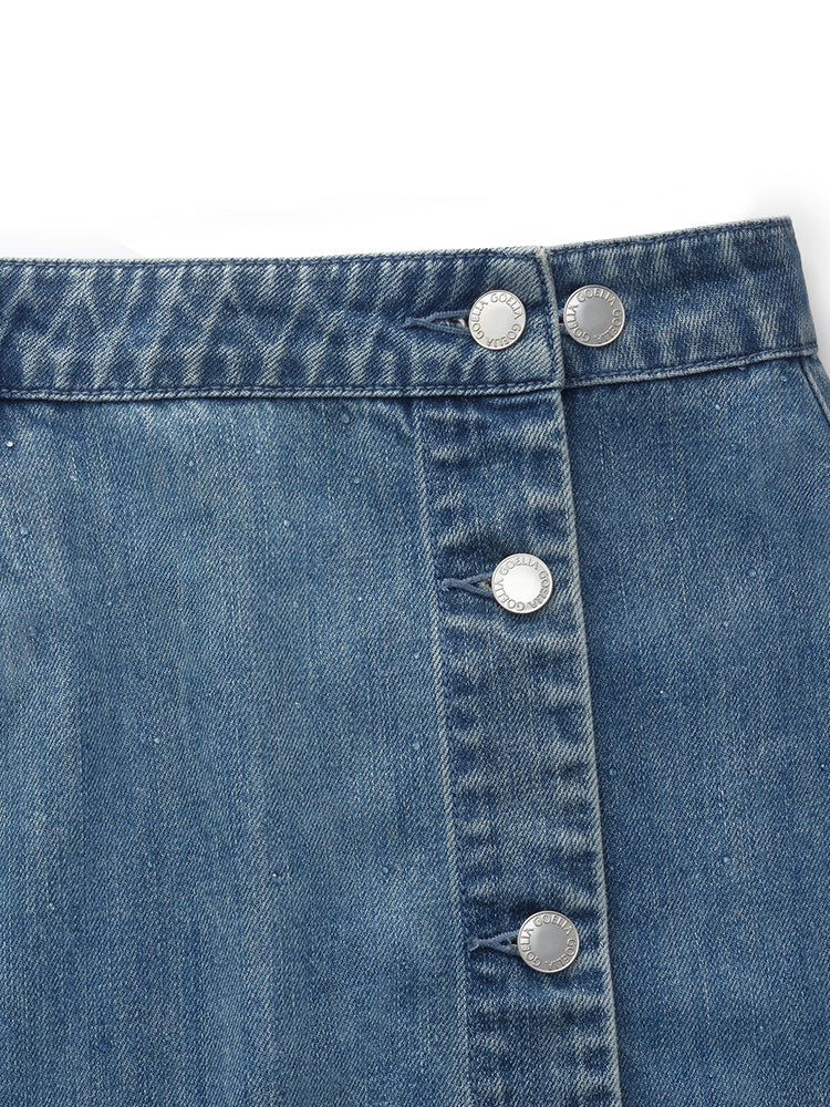 100% Cotton Denim Glitter Adjustable Waist Women Skirt GOELIA