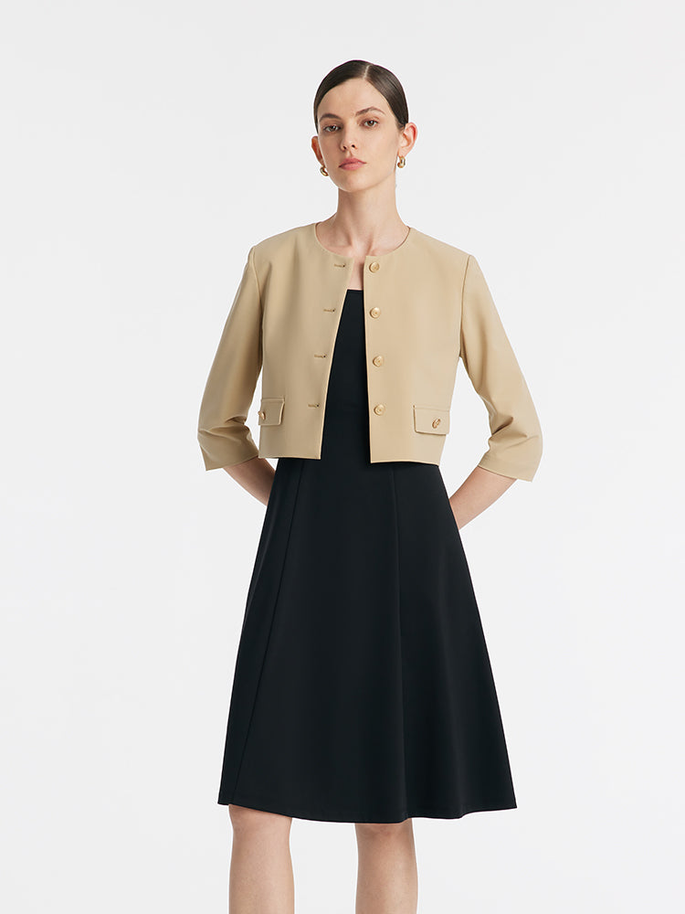 Single-Breasted Crop Jacket And Vest Dress Two-Piece Set GOELIA