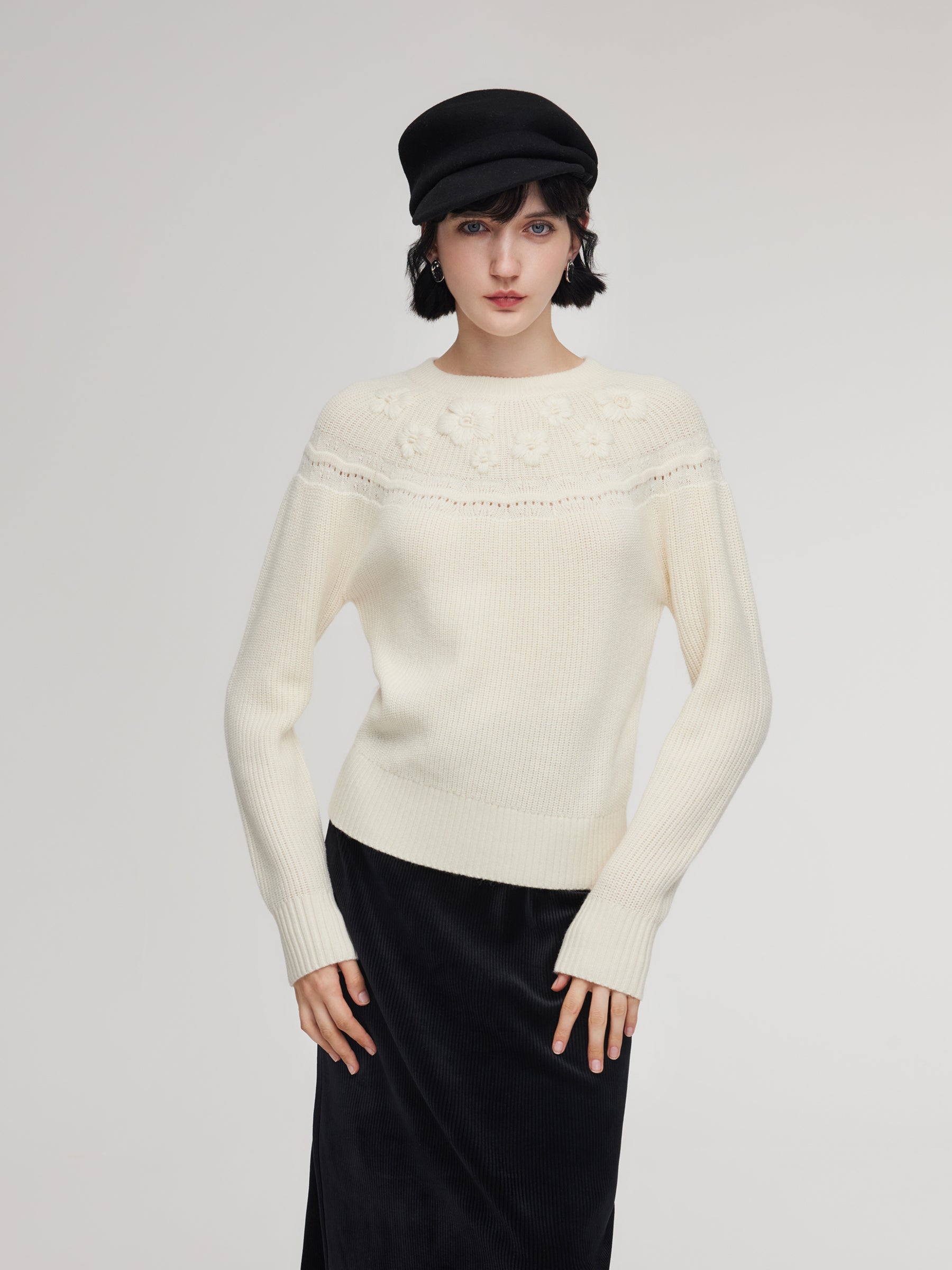 Wool Blend Embroidered Women Knit Top GOELIA