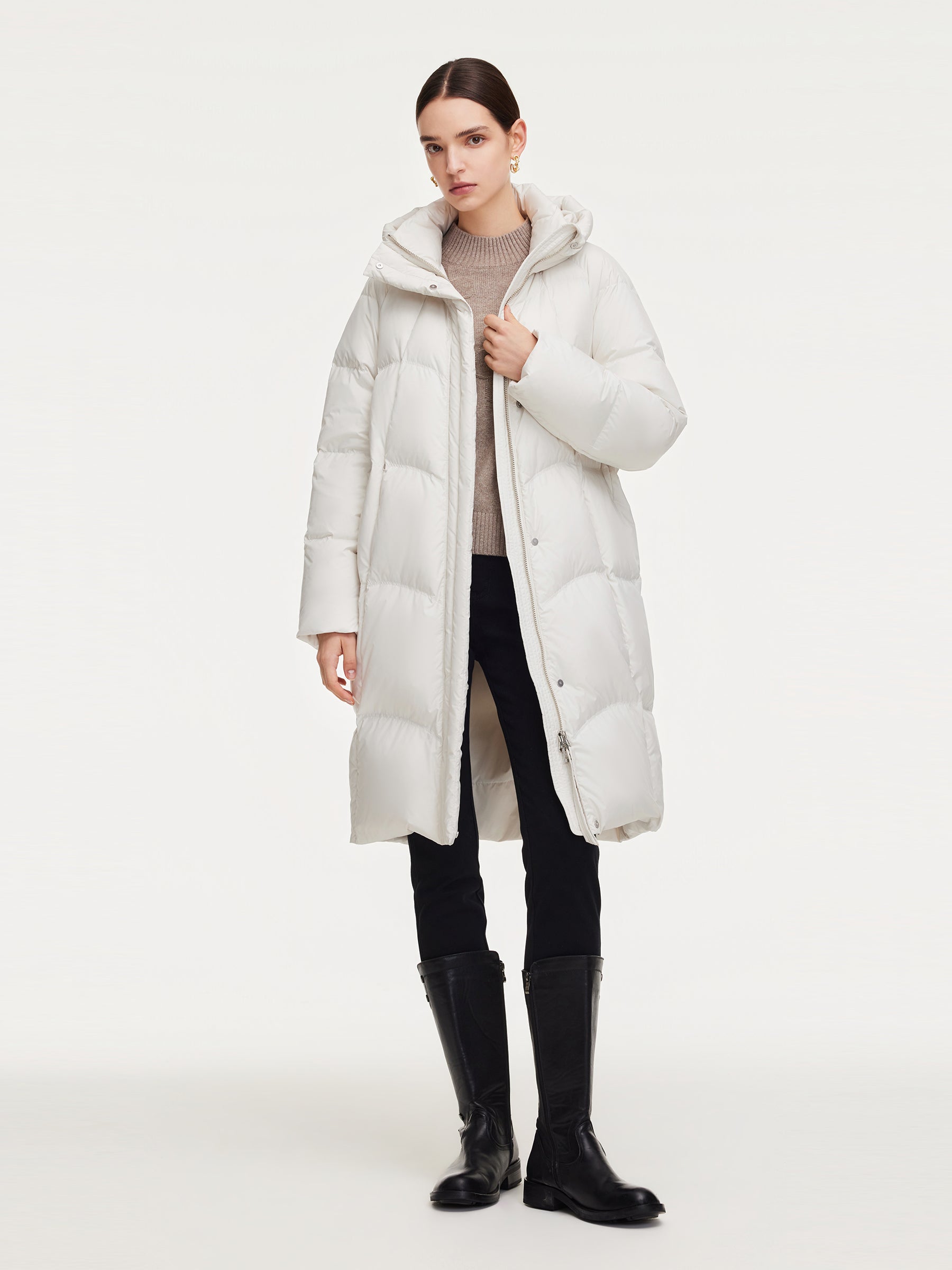 Cocoon Hooded Zip-Up Long Goose Down Coat GOELIA