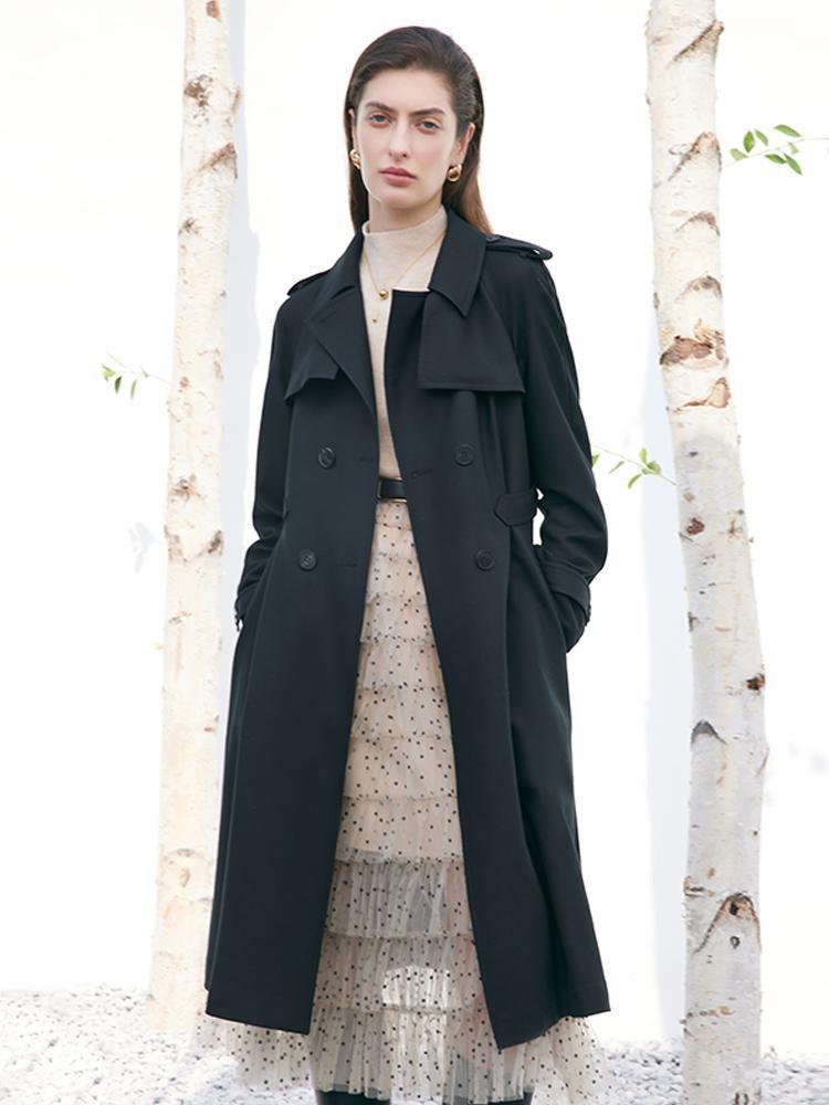Worsted Woolen Gathered Waist Women Trench Coat GOELIA