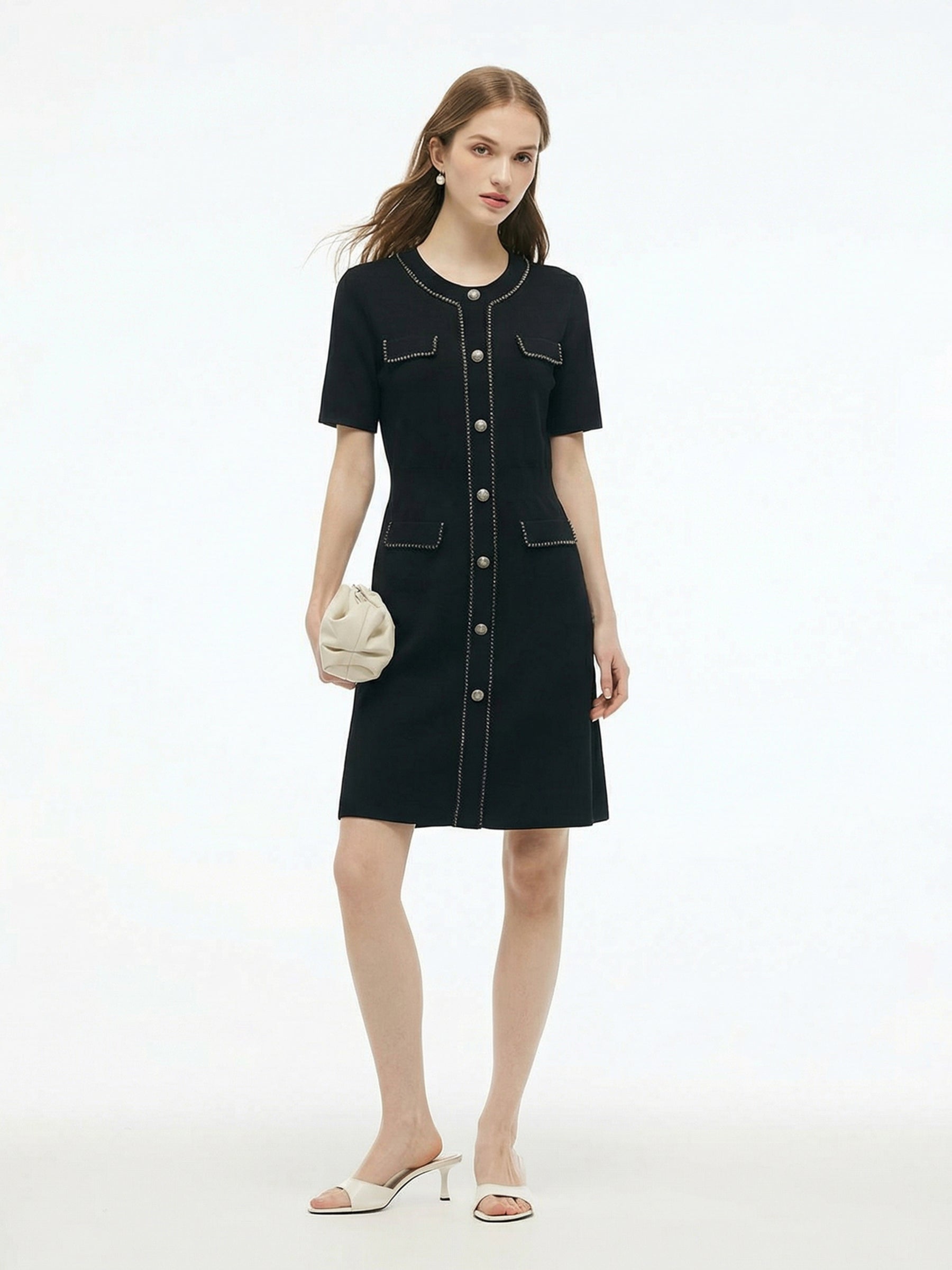Tencel Blend Round Neck Women Knit Mini Dress GOELIA Tencel Blend Round Neck Women Knit Mini Dress GOELIA